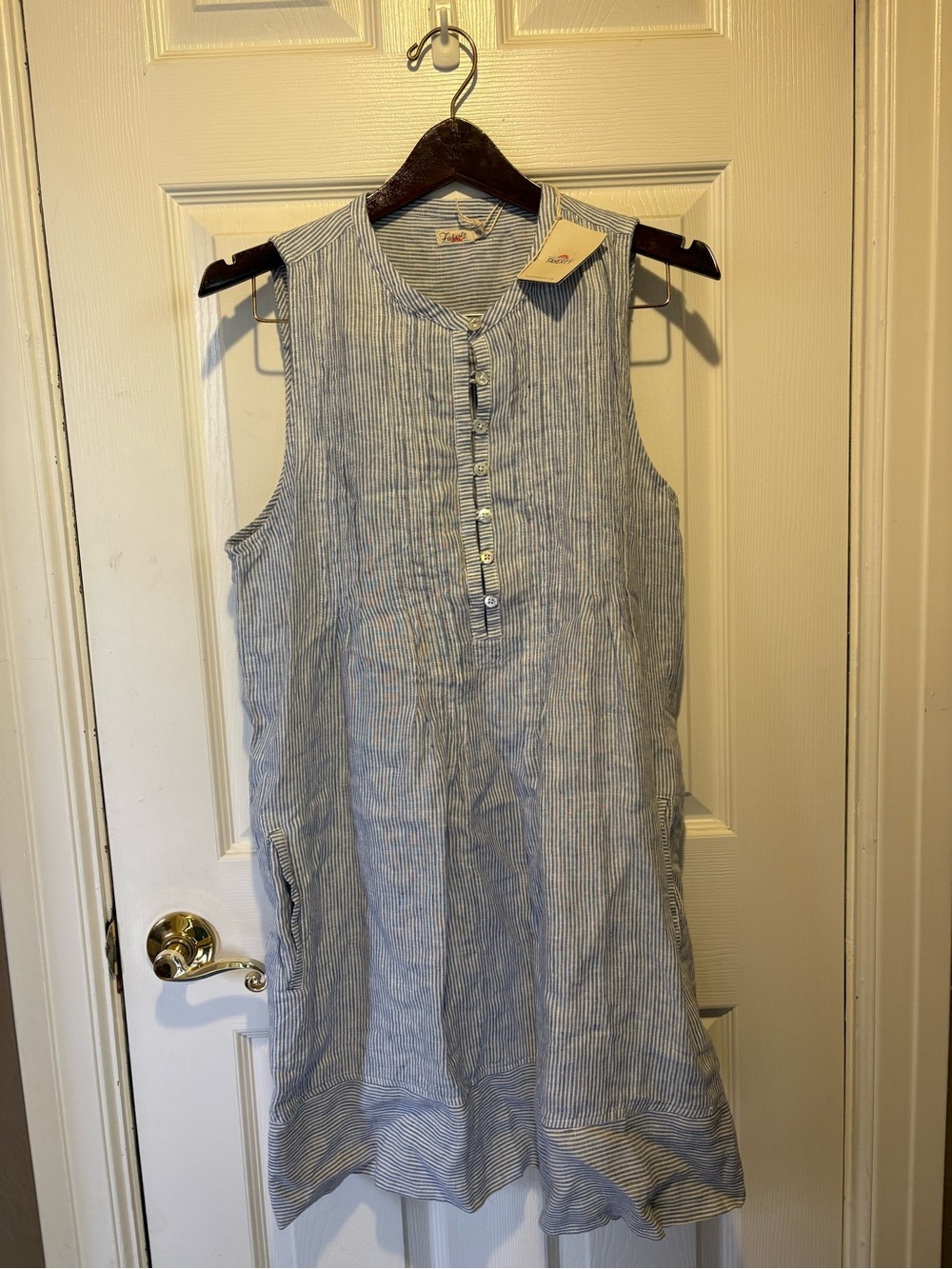 Faherty Light Blue and White Striped Sleeveless Mini Dress nwt